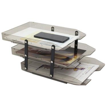 Imagem de Bandeja Porta Documento Organizadora Maxcril Tripla Móvel Slim Plástico Resistente 3 Andares Compatível com Folhas A4