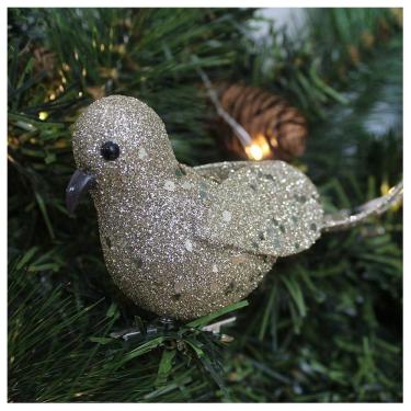 Imagem de Kit 10 Enfeite de Decoração Natal para Árvore Pomba Dourada 16cm em Isopor com Bico de...