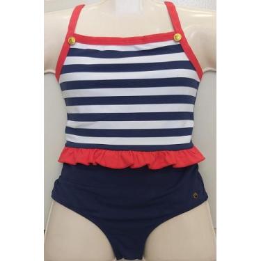 Imagem de Maiô Infantil Babado - Aqua Lake, Marinho, Vermelho, 06 anos