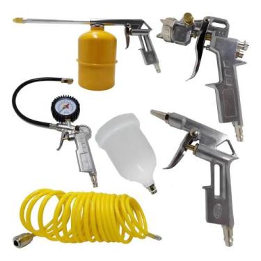 Imagem de Kit Acessórios Compressor de Ar 5 Peças com Mangueira Pistola Pintura 