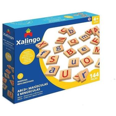 Imagem de Brinquedo Pedagógico de Madeira ABC Maiúsculas e Minúsculas 144 Peças Xalingo