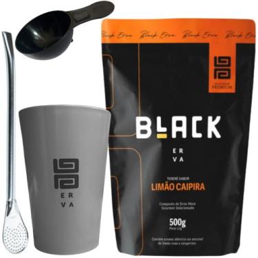 Imagem de Kit Tereré Black Erva Mate Copo Caldereta Cinza de Acrílico Bomba Clás