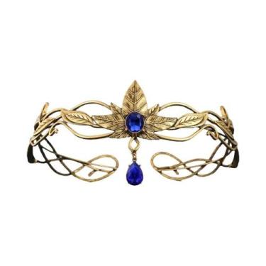 Imagem de Tiara Vintage Dourada Com Coroa De Cristal E Folhas, Acessório De Cabe