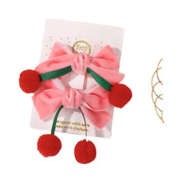 Imagem de Presilhas De Cabelo De Veludo Para Meninas, Presilhas De Cereja Vermel