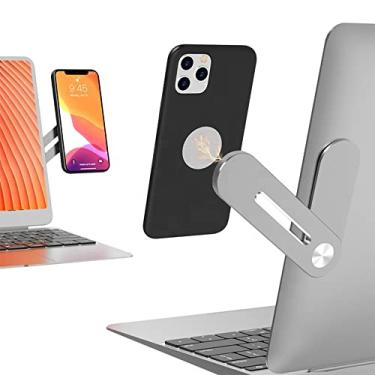 Imagem de Suporte magnético para laptop com clipe para montagem lateral e suporte de telefone para computador, suporte de expansão para smartphone, fixo, plano e fino, suporte para celular, seguro e com tela dupla