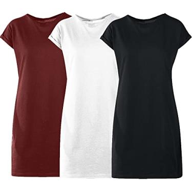 Imagem de Kit com 03 Vestidos Estilo Camiseta Confortável Não Amassa – Vinho – Preto – Branco – M
