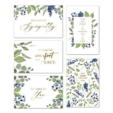 Imagem de Gooji Cartão de simpatia – Conjunto de 20 cartões de simpatia de jardim azul – Design floral elegante e elegante em aquarela – Envelopes brancos combinando de destacar e selar incluídos – Volume 10 x