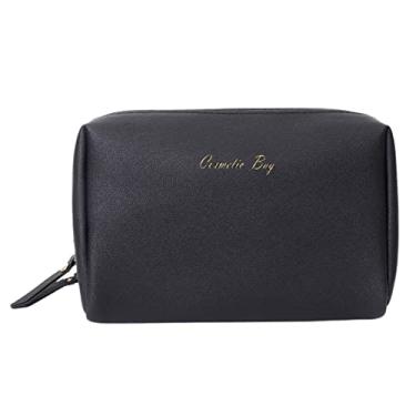 Imagem de Bolsa de armazenamento multifuncional de camada dupla de PVC para cosméticos de grande capacidade para viagem, preta