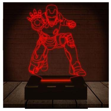 Imagem de Luminária Led Abajur  3D  Homem De Ferro Marvel Heroi   16 Cores + Con