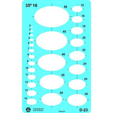 Imagem de Gabarito de Elipses 30° com 26 Elipses de 2 Até 50 mm, D-23, Trident, Acrílico Azulado, 16.5 x 10 cm