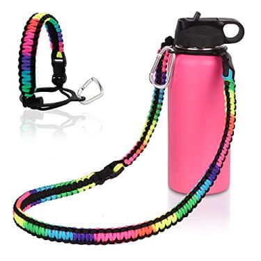 Imagem de Wongeto Suporte de alça Paracord com alça de ombro, compatível com garrafas de água de boca larga Hydro Flask de 340 g - 1,8 g garrafa de água para caminhadas, acampamento (arco-íris)