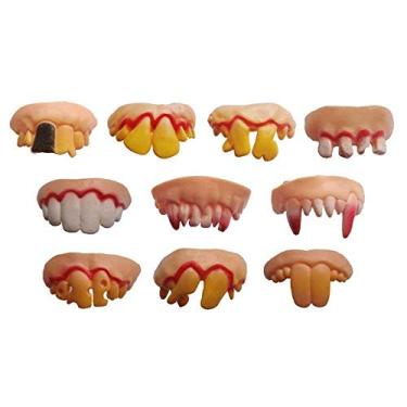 Imagem de Lynkaye 10 peças de dentes de vampiro de Halloween feio falso tema de decoração de Halloween tema festa lembranças vampiro dentes dentadura