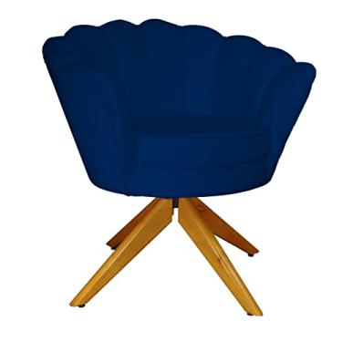 Imagem de Poltrona Decorativa Pétala Pés Madeira Giratório Suede Azul Marinho - DS Estofados