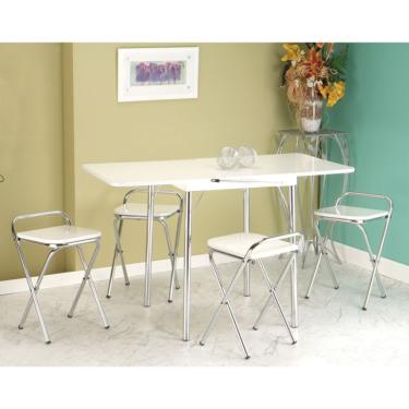 Imagem de Conjunto de Mesa Dobrável com 4 Bancos | Banquetas Flor Branco e Prata