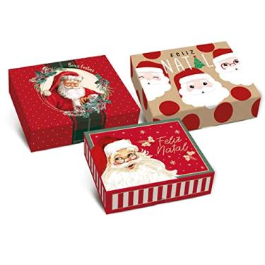 Imagem de Kit com 10 Caixas Para Presente, Cromus, Estampas de Natal, Retangular, 20x25,5x5 cm
