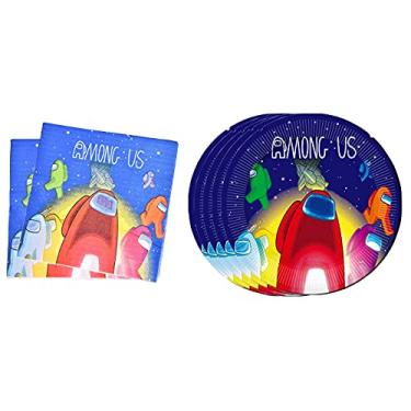 Imagem de O pacote com 40 artigos Among Party inclui 20 pratos, 20 guardanapos para decoração de festa de aniversário Among