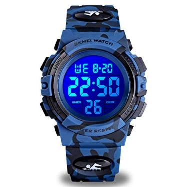 Imagem de cofuo Relógio esportivo digital infantil para meninos e meninas, à prova d'água, casual, eletrônico, analógico, quartzo, 7 relógios coloridos de LED com alarme, cronômetro, pulseira de silicone