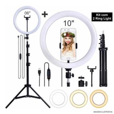 Imagem de Ring Light 10' + Ring Light 6'' Kit Iluminador Pró De Led Para Make Ma