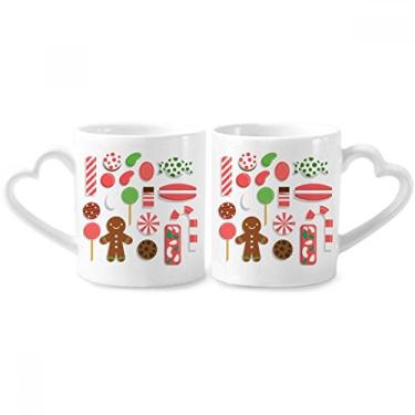 Imagem de Conjunto de canecas de porcelana de casal com estampa de presente de infância e coração de cerâmica