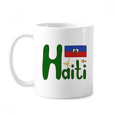 Imagem de Caneca de cerâmica com estampa de bandeira nacional do Haiti vermelha azul xícara de porcelana de café louça