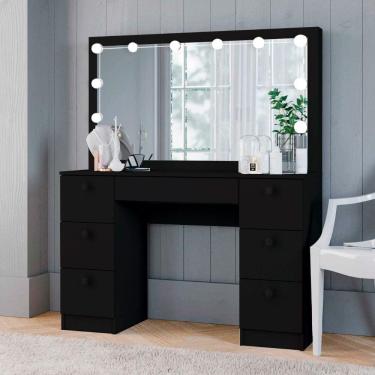 Imagem de Penteadeira Ditália 7 Gav. PE-80 Preto c/ Kit Luz Camarim