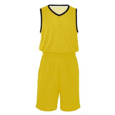 Imagem de Conjunto de uniforme de basquete masculino leve e shorts de basquete roupas hip hop para festa, Dourado, P