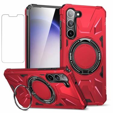 Imagem de Capa para Samsung Galaxy S23 FE Capinha | incluindo 2 pedaços de película protetora de filme temperado, compatível com carregador sem fio e suporte para telefone - Vermelho
