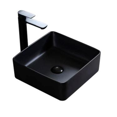 Imagem de Cuba Pia Banheiro Cerâmica Preta Sobrepor Quadrada - Deend