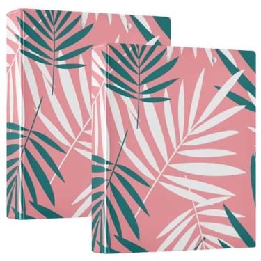 Imagem de Fichários de caderno de anéis redondos, fichários de caderno de 3,8 cm com bolsos, pacote com 1/2 fichário, material escolar, 200 folhas, palmeira, folhas tropicais, rosa