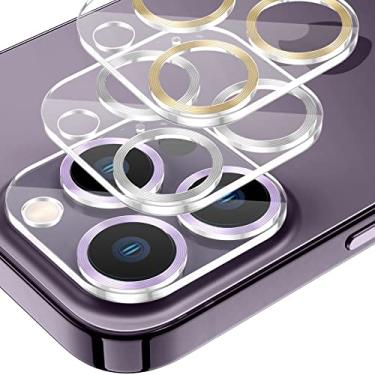 Imagem de [3 peças] Protetor de tela para câmera Tensea para iPhone 14 Pro/14 Pro Max, película de vidro temperado, capa para câmera, anéis de alumínio integrados, HD transparente, de borda a borda, compatível com capas