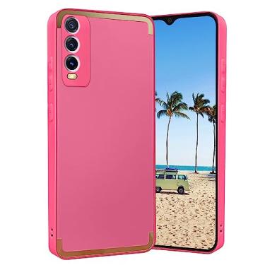 Imagem de Kainevy Capa para Vivo Y20 para mulheres e homens à prova de choque branca para celular Vivo Y20 capa protetora para câmera fina com design PC TPU luxo (rosa choque)