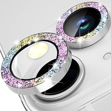 Imagem de imluckies Compatível com iPhone 14 / iPhone 14 Plus Protetor de lente de câmera, protetor de tela de vidro temperado 9H atualizado, bordas de liga de alumínio premium, anel de glitter individual, colorido