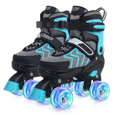 Imagem de Patins infantis para meninas, patins ajustáveis azul-petróleo com rodas iluminadas para crianças grandes de 6 a 12 anos, 7, 8, 9 e 10 anos, para iniciantes em esportes ao ar livre, melhor presente de aniversário para crianças