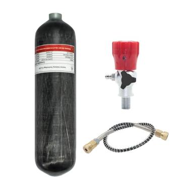 Imagem de Tanque de ar de fibra de carbono TUXING 3L 4500psi (Garrafa Vazia) e Estação de Enchimento de Paintball com Manômetro Regulador de Válvula de Pressão para Jogo PCP
