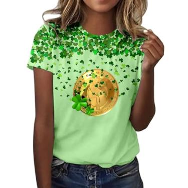 Imagem de Camiseta feminina do Dia de São Patrício verde manga curta solta casual elegante camiseta Saint Pattys, 0101-amarelo, P