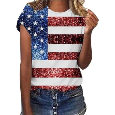 Imagem de Camiseta feminina patriótica dos EUA, 4 de julho, manga curta, Dia da Independência, gola redonda, casual, Memorial Day, bandeira americana, Preto, P
