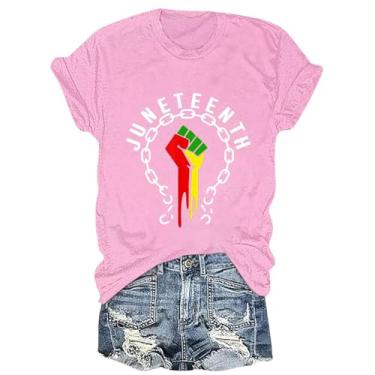 Imagem de Camisetas femininas Juneteenth 1865 Black History Camiseta African American Freedom Day Tops Break The Chain manga curta, rosa, GG