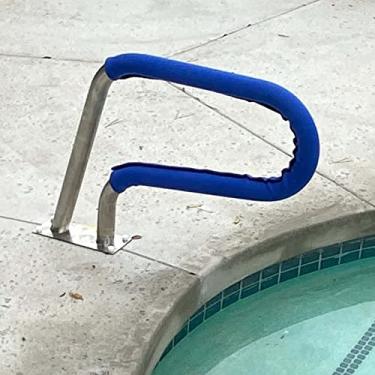Imagem de Corrimão de piscina para piscina enterrada, trilhos de piscina de aço inoxidável 304, capacidade de carga de 118 kg, trilho de piscina à prova de ferrugem, trilho de escada com capa azul