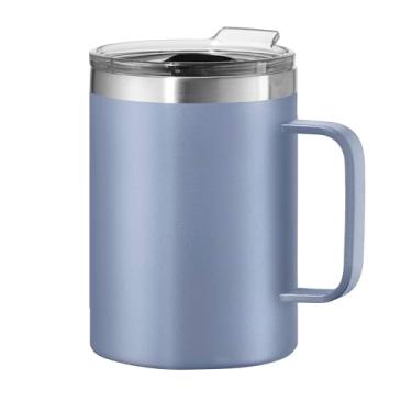 Imagem de OGGI Caneca térmica ThermoMug de aço inoxidável - parede dupla isolada a vácuo com alça e tampa, xícara de café, caneca de acampamento, garrafa térmica de viagem, 420 ml, azul