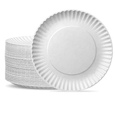 Imagem de [Pacote com 300] Pratos de papel branco descartáveis e descartáveis a granel, 23 cm de largura
