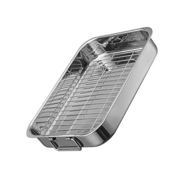 Imagem de Gralara Assadeira assadeira, assadeira retangular para churrasco, bandeja para assar forno, frango, peru, churrasco, bandeja para assar, 33x23x5cm