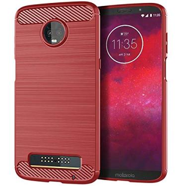 Imagem de NEKOYA Capa para Moto Z3 Play, com sensação macia, proteção total, anti-arranhões e impressões digitais + capa de celular resistente a arranhões para Moto Z3 Play vermelha
