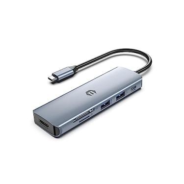 Imagem de Hub USB C da oditton, adaptador multiportas 6 em 1, 4K HDMI, 100W PD, 3 x USB 3.0, leitor de cartão SD/TF para laptops e smartphones, compatível com laptops USB C Dell/HP/Surface e mais