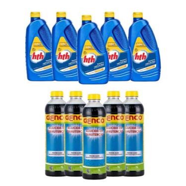 Imagem de Kit 5  Maxfloc Hth +5 Algicida De Manutençao E Limpeza Piscina