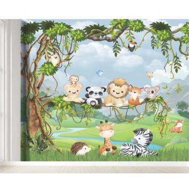 Imagem de Papel de Parede Infantil Autocolante Selva Safari Para Decorar Quarto 