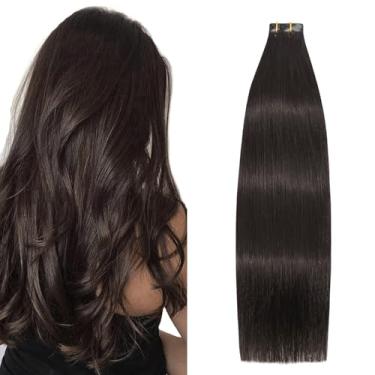 Imagem de (41cm , 2 Dark brown) - Tape in Hair Extensions 2 Dark Brown 100% Remy Human Hair Extensions Silky Straight for Fashion Women 20 Pcs/Package(41cm 2 30g)