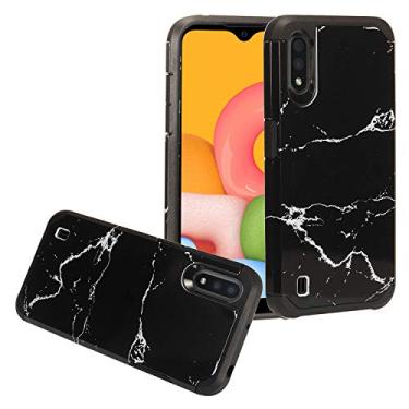 Imagem de CELZEN - Para Samsung Galaxy A01 SM-A015 - Capa de telefone com imagem híbrida - AD1 mármore preto
