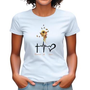 Imagem de Camisas femininas evangélicas estilo babylook fé amor flores coração c