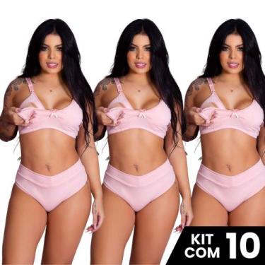 Imagem de Kit 10 Conjuntos de Sutiã Amamentação e Calcinha Cós Alto Cotton Confo