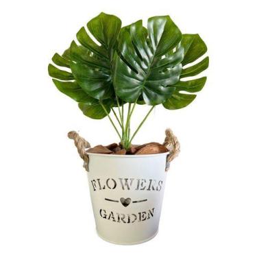 Imagem de Planta Artificial Costela De Adão + Vaso De Metal Decorativo - PlantaI
